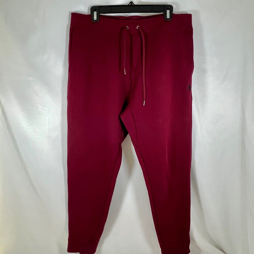 Polo Ralph Lauren Men XL Burgundy Double-Knit Jogger Sweatpants Maroon Pony Logo
